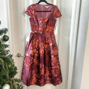 Kay Unger Floral Dress in Red and Orange